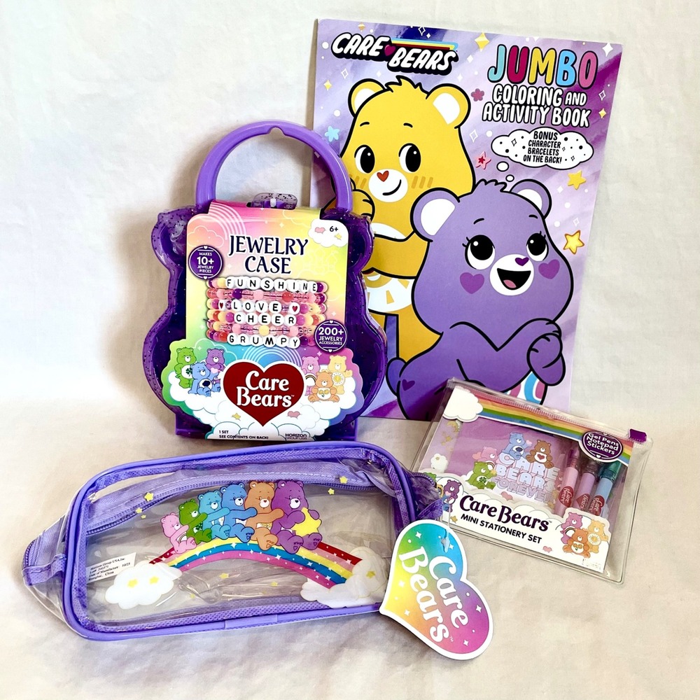 Care Bears Stationery Activity‎ Set Jewelry Kit Coloring Book Pouch 4pc Bundle